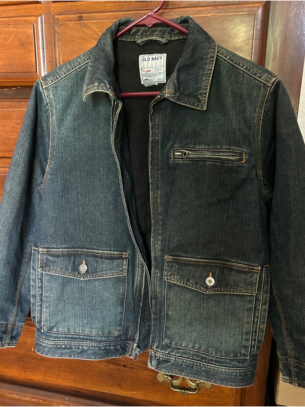 Old Navy flannel lined Blue Denim Zip-Front Jean Jacket
